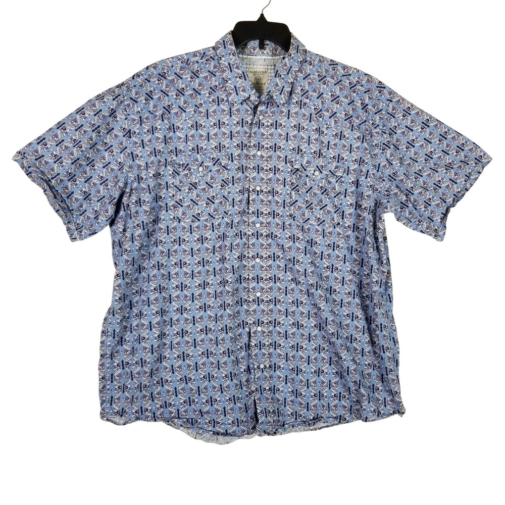 Panhandle Rough Stock Western Shirt Mens XXL Blue Aztec Pearl Snap R1S8462